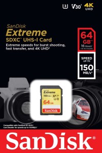 SANDISK EXTREME SDXC 64 GB 150/60 MB/s V30 UHS-I U3