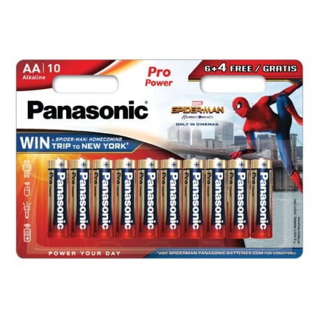 Baterie alkaliczne PANASONIC LR6/AA PRO POWER SPIDER-MAN 6+4 FREE - 10 szt blister