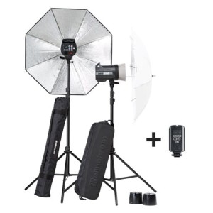 Zestaw lamp studyjnych Elinchrom BRX 250/250 parasole + statywy