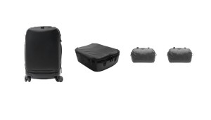 Zestaw Walizka Travel Line Peak Design Roller Pro Carry-On Black – czarna + Wkład Travel Line Peak Design Camera Cube v2 X-Large - Czarny + Pokrowiec Travel Line Peak Design Shoe Pouch - na buty x2