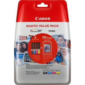 Pakiet oszczędnościowy: kaseta z atramentem Canon CLI-551 BK/C/M/Y + papier fotograficzny