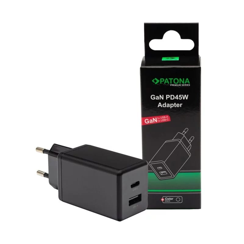 Ładowarka PATONA Premium GaN PD45W 1xUSB-C 1xUSB-A PD3.0 QC3.0 czarna
