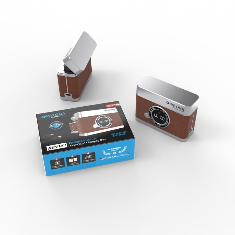 PATONA Platinum Retro Dual Charging Case USB-C do Canon LP-E6 LP-E6N LP-E6NH LP-E6P – ładowarka + etui (PD/QC, LED)