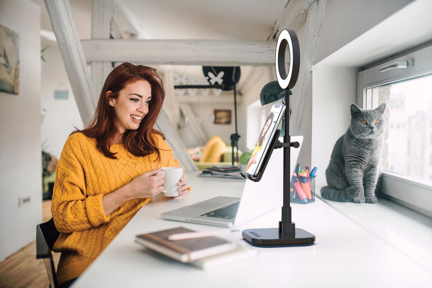statyw z lampą led digipower success phone holder