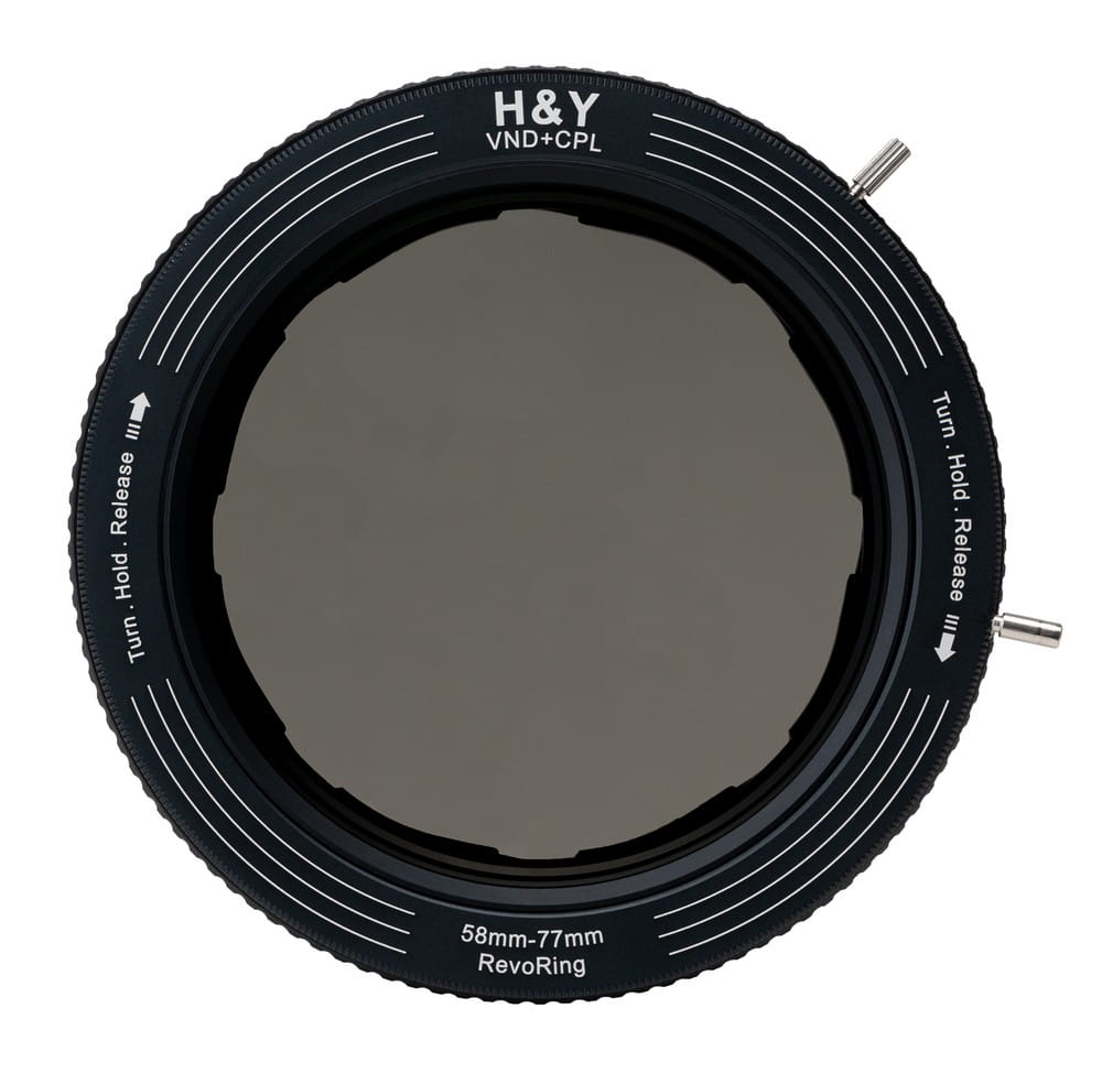 zestaw uchwyt filtrowy regulowany h&y revoring 58-77 mm z filtrem szarym nd3-1000 i polaryzacyjnym cpl
