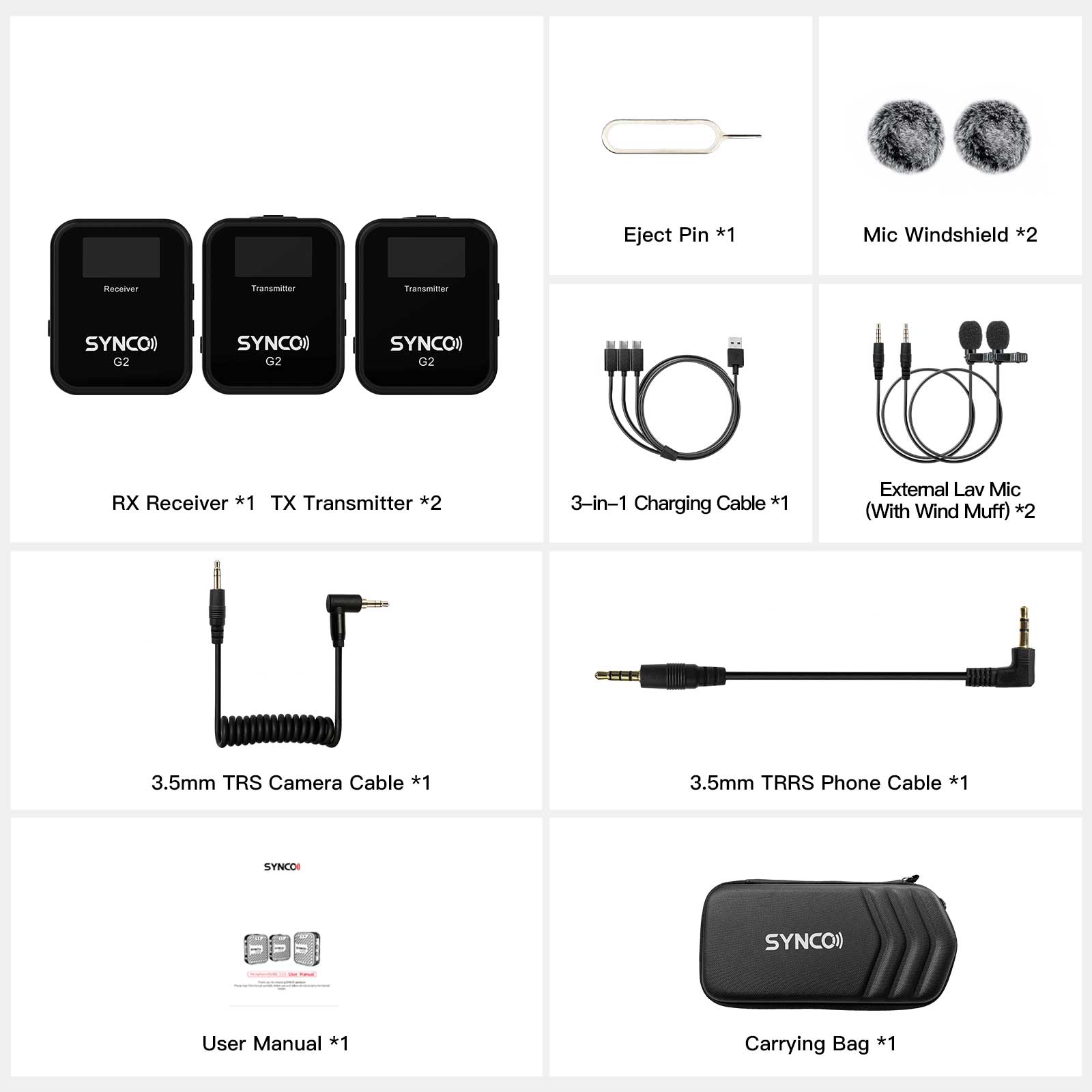 Synco G2 A2 bezprzewodowy system mikrofonowy z ekranem 2.4 GHz - 2 odbiorniki