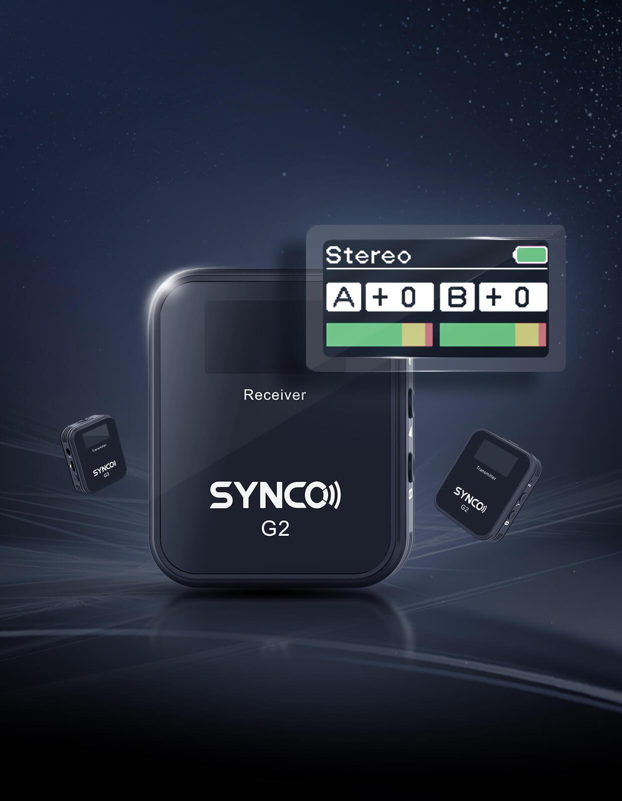 Synco G2 A2 bezprzewodowy system mikrofonowy z ekranem 2.4 GHz - 2 odbiorniki