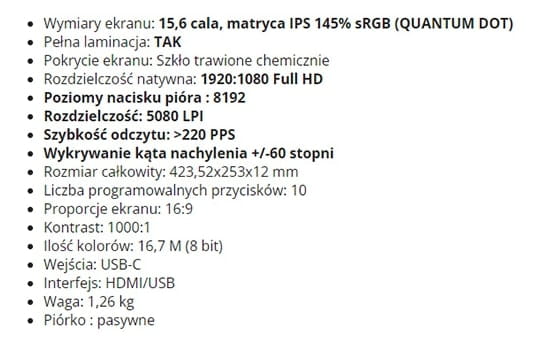 Tablet graficzny Huion Kamvas RDS-160