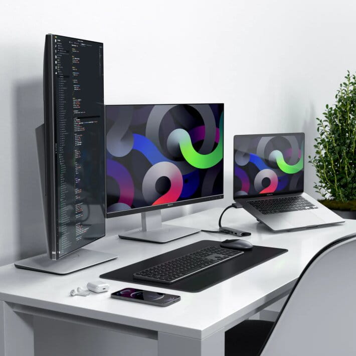 satechi dual multimedia adapter - aluminiowy adapter do macbooka z podwójnym usb-c