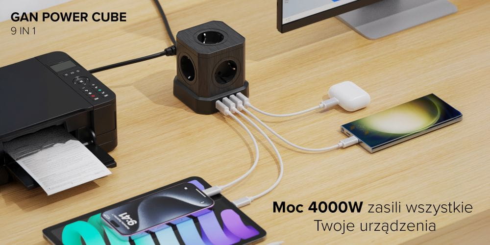 kostka zasilająca newell gan power cube 9w1 czarna