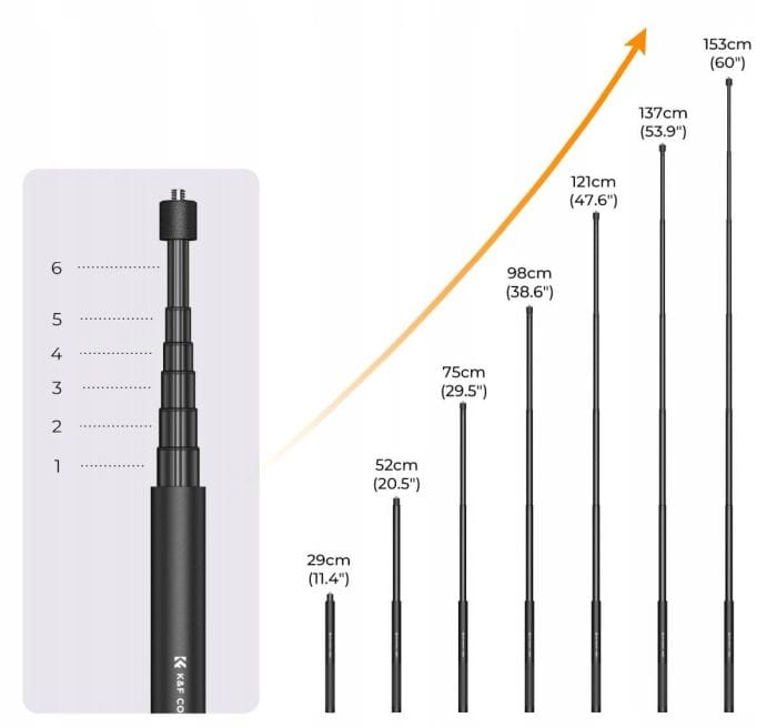 monopod/selfie stick k&f concept do gopro sjcam xiaomi dji insta360