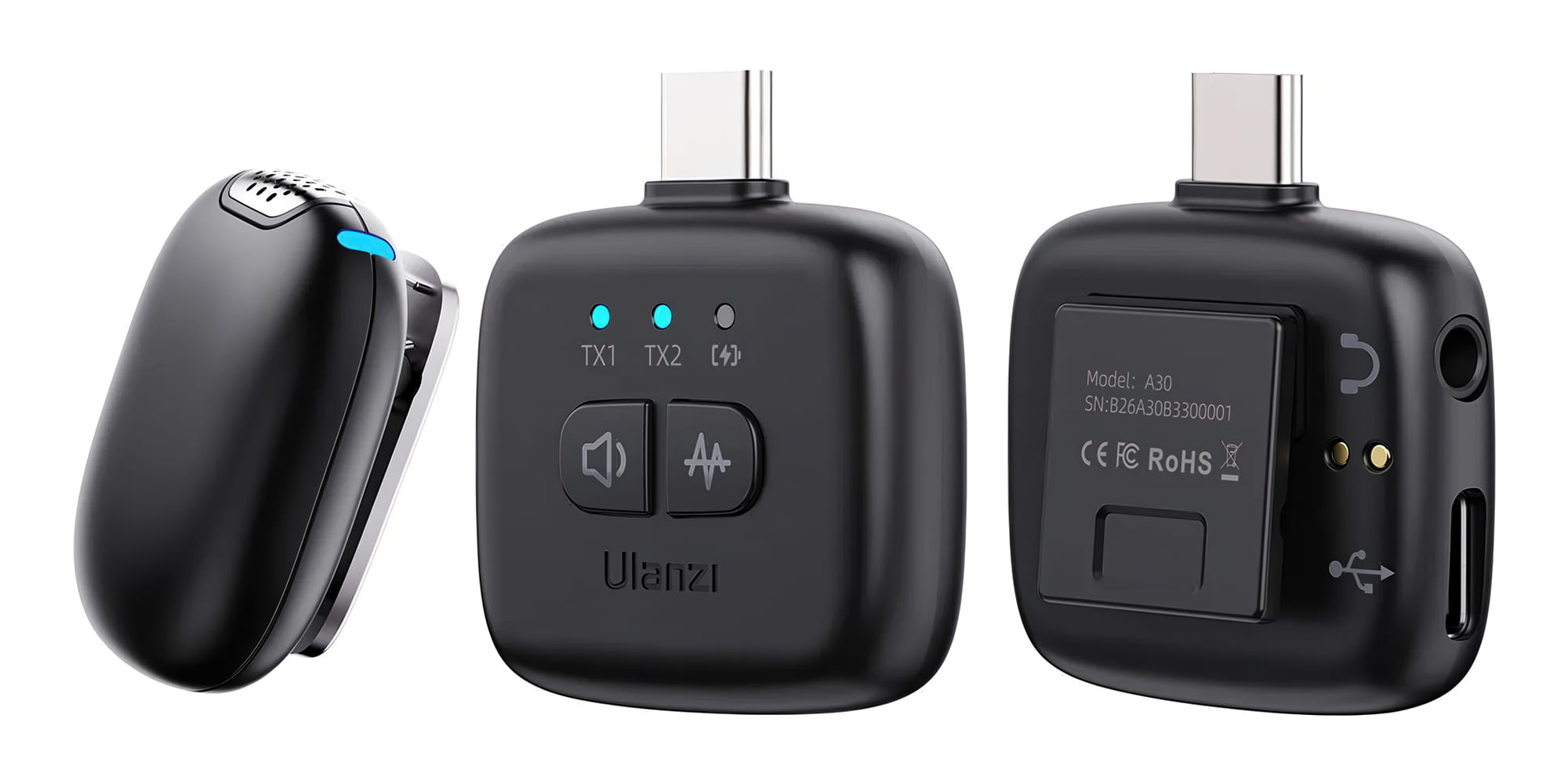 zestaw do bezprzewodowej transmisji dźwięku ulanzi a30 tiny - usb-c czarny