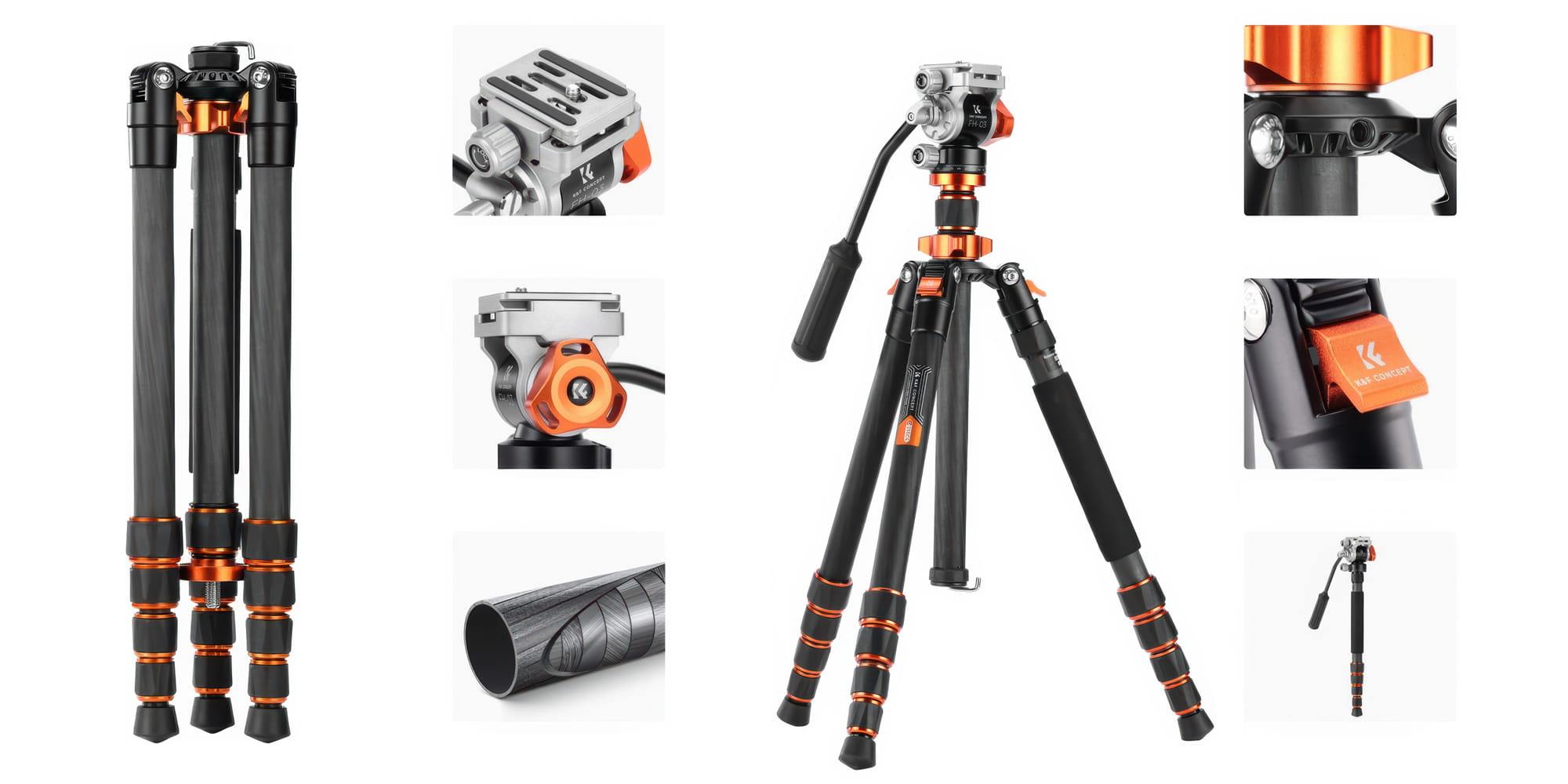 statyw video k&f concept o255c4 z głowicą fh-03