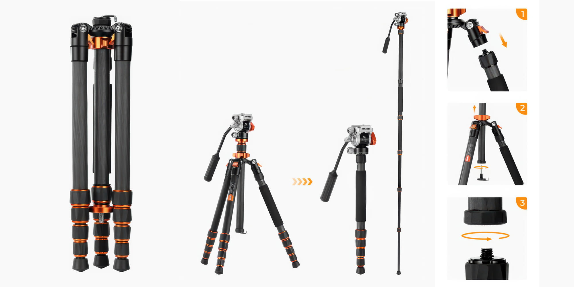 statyw video k&f concept o255c4 z głowicą fh-03