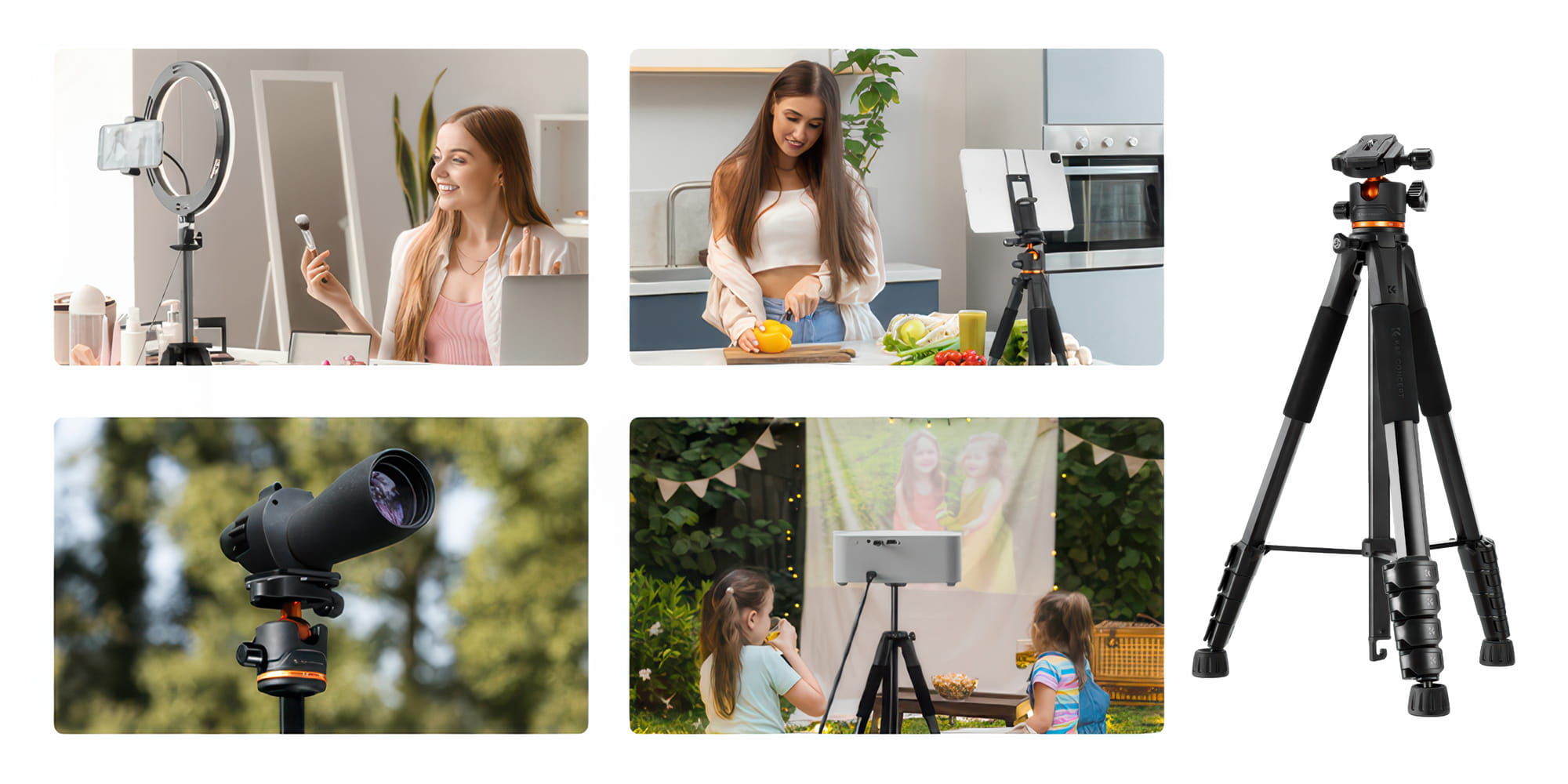 statyw k&f concept s255a3 z głowicą kulową bh-36 i uchwytem na telefon