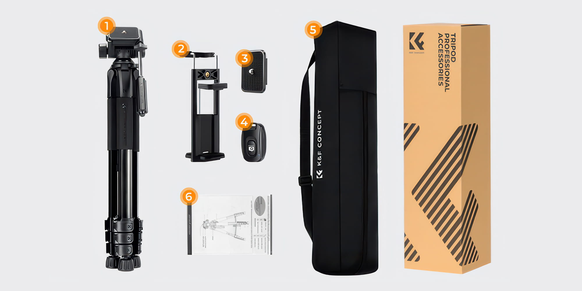 statyw video k&f concept s254a3 z głowicą bv01 i uchwytem na telefon - czarny