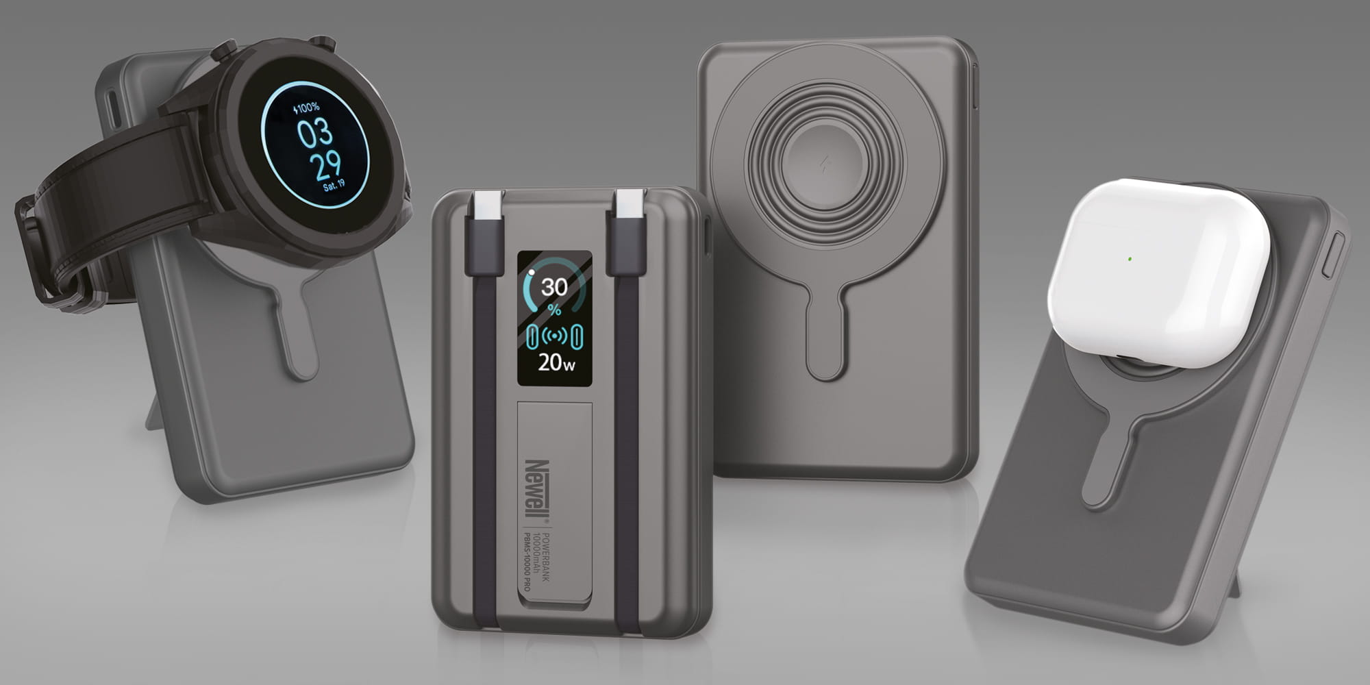 power bank newell ms-10000 pro magsafe 10000 mah 2x usb-c - szary