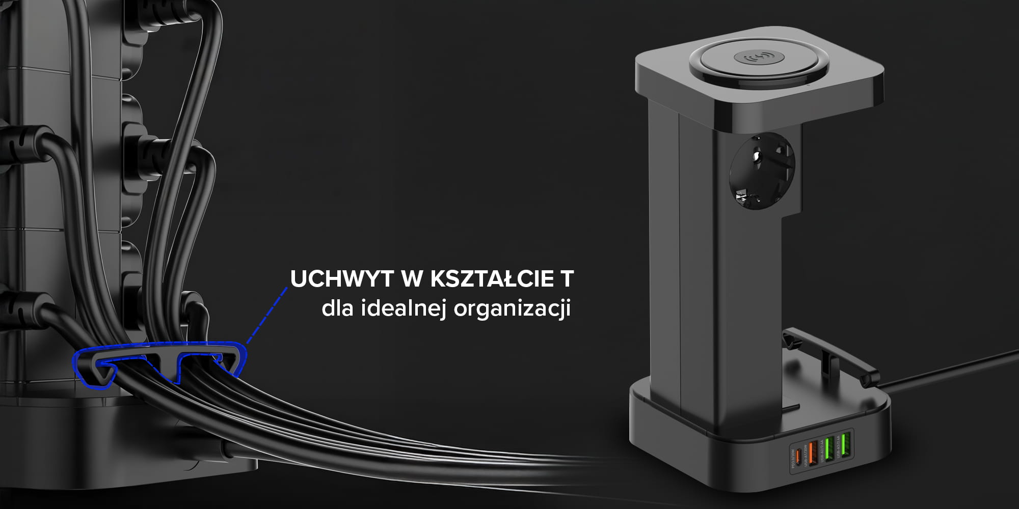 stacja zasilająca newell gan power cube 8w1 z ładowarką indukcyjną