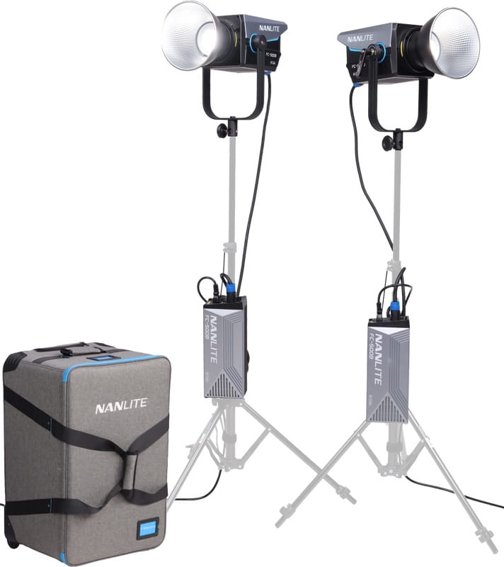 nanlite fc-500b 2kit - zestaw, 2x lampa fc-500b bi-color, 2700-6500k, cri 96, 520w, walizka, akcesoria
