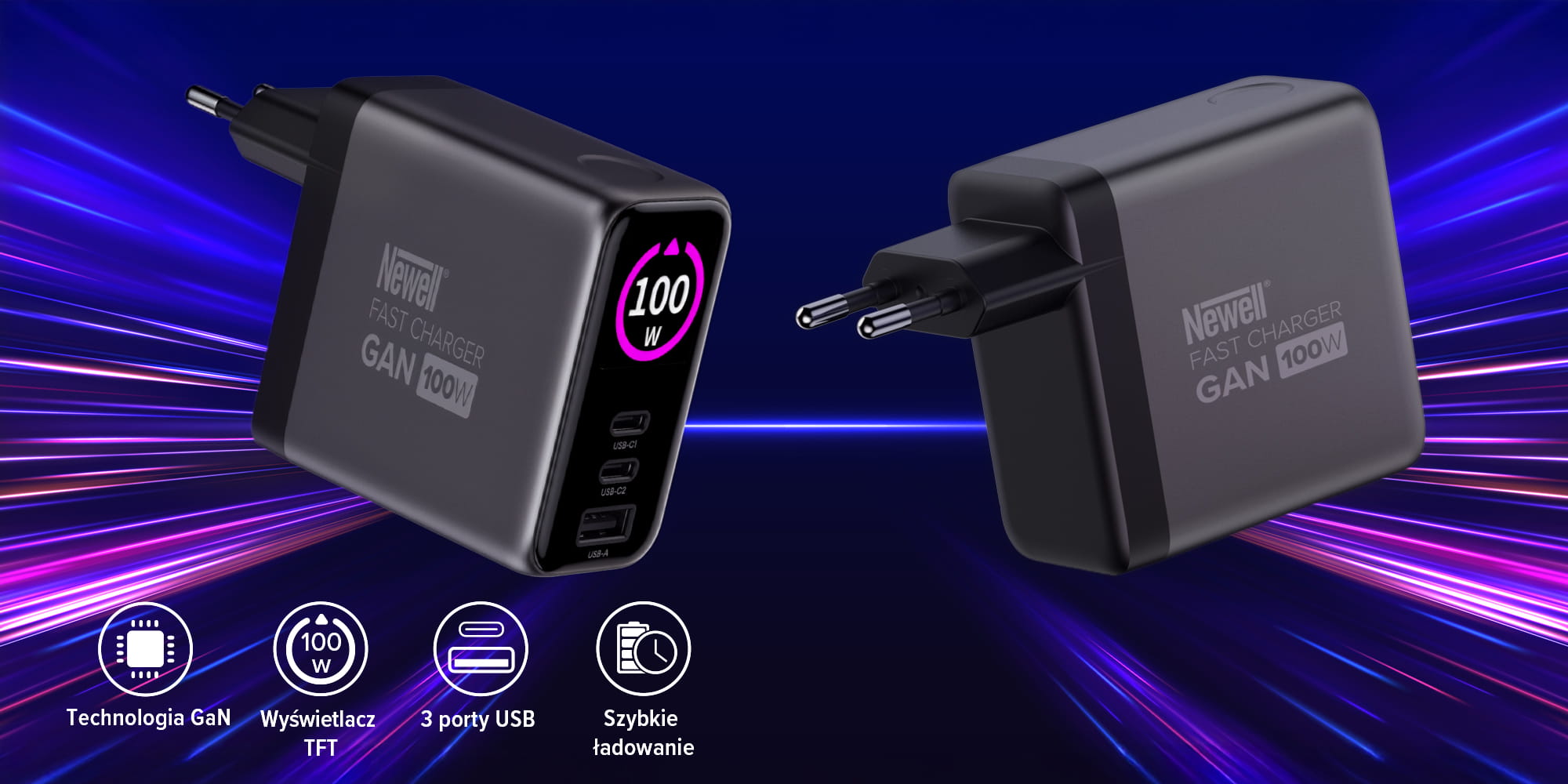 ładowarka sieciowa newell gan 100 w tft