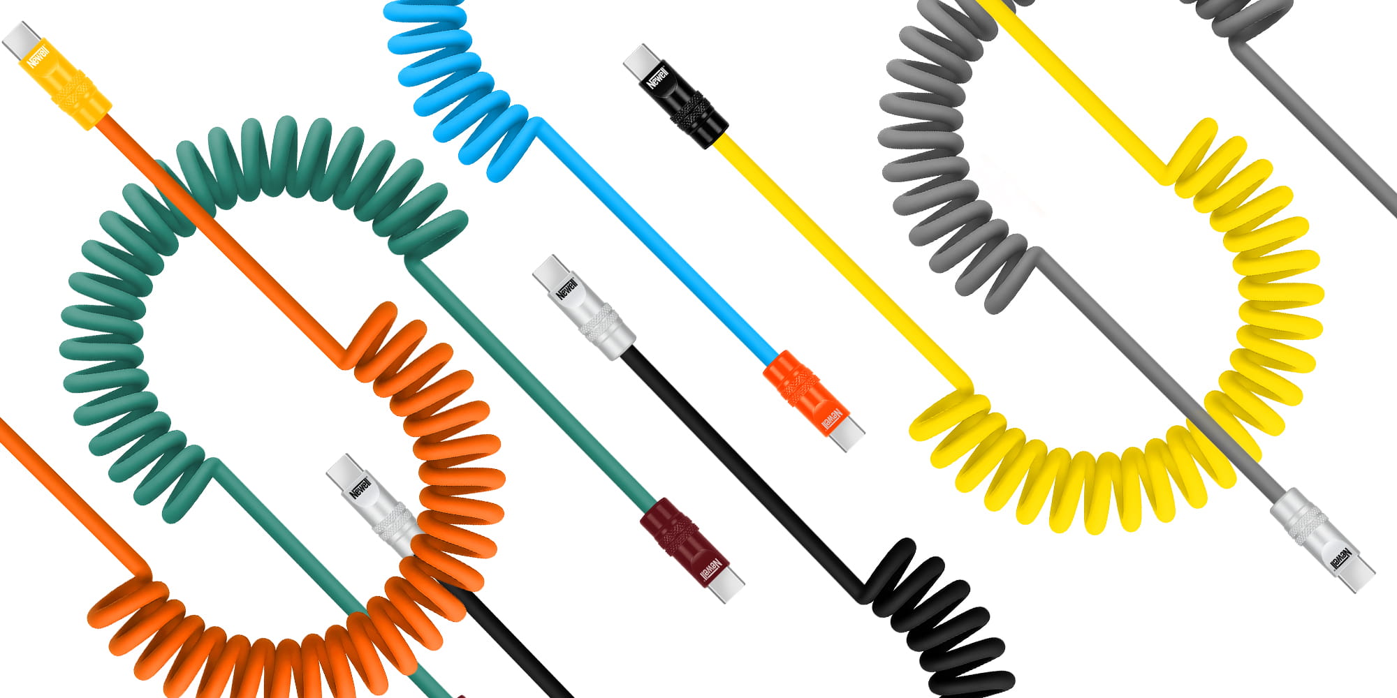 kabel newell usb-c - usb-c 100 w, 1,5 m, silikonowy, spiralny