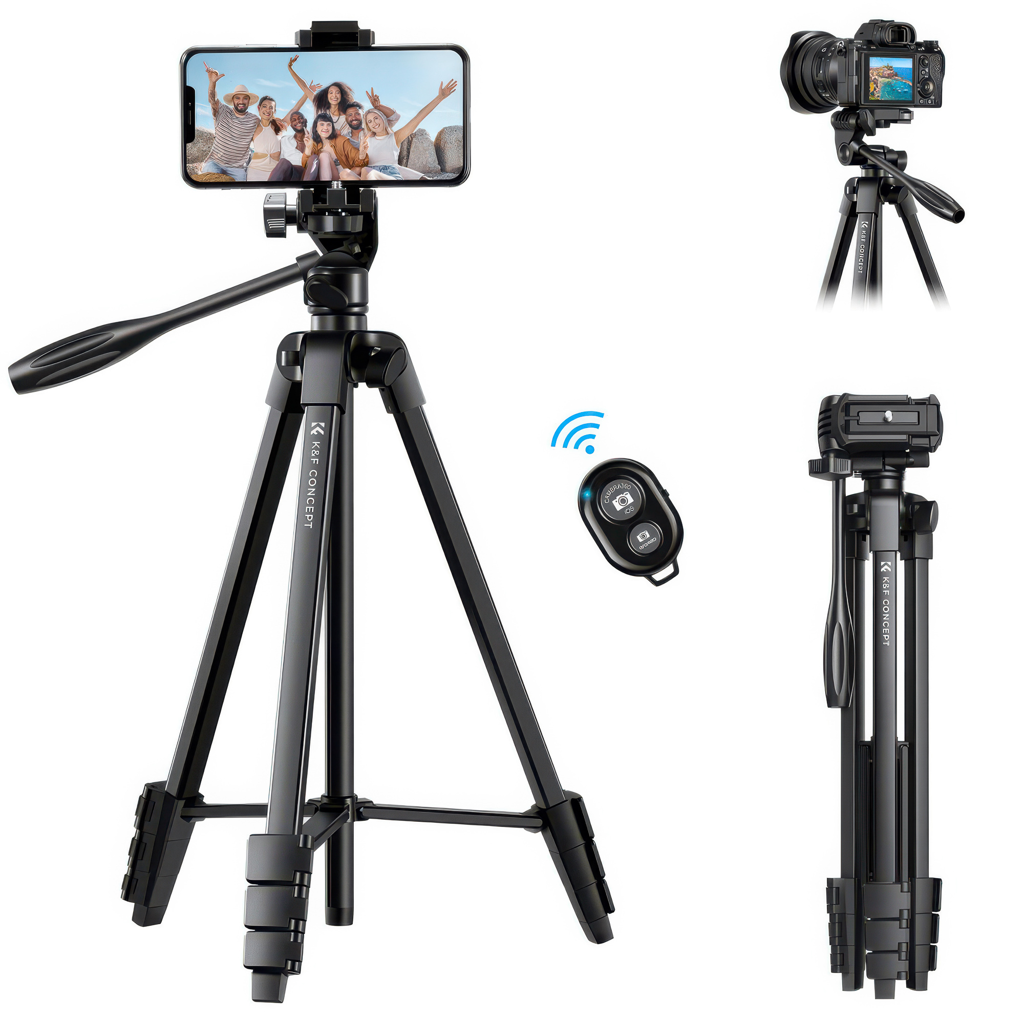 statyw video k&f concept s174a1 z uchwytem na telefon i pilotem - czarny