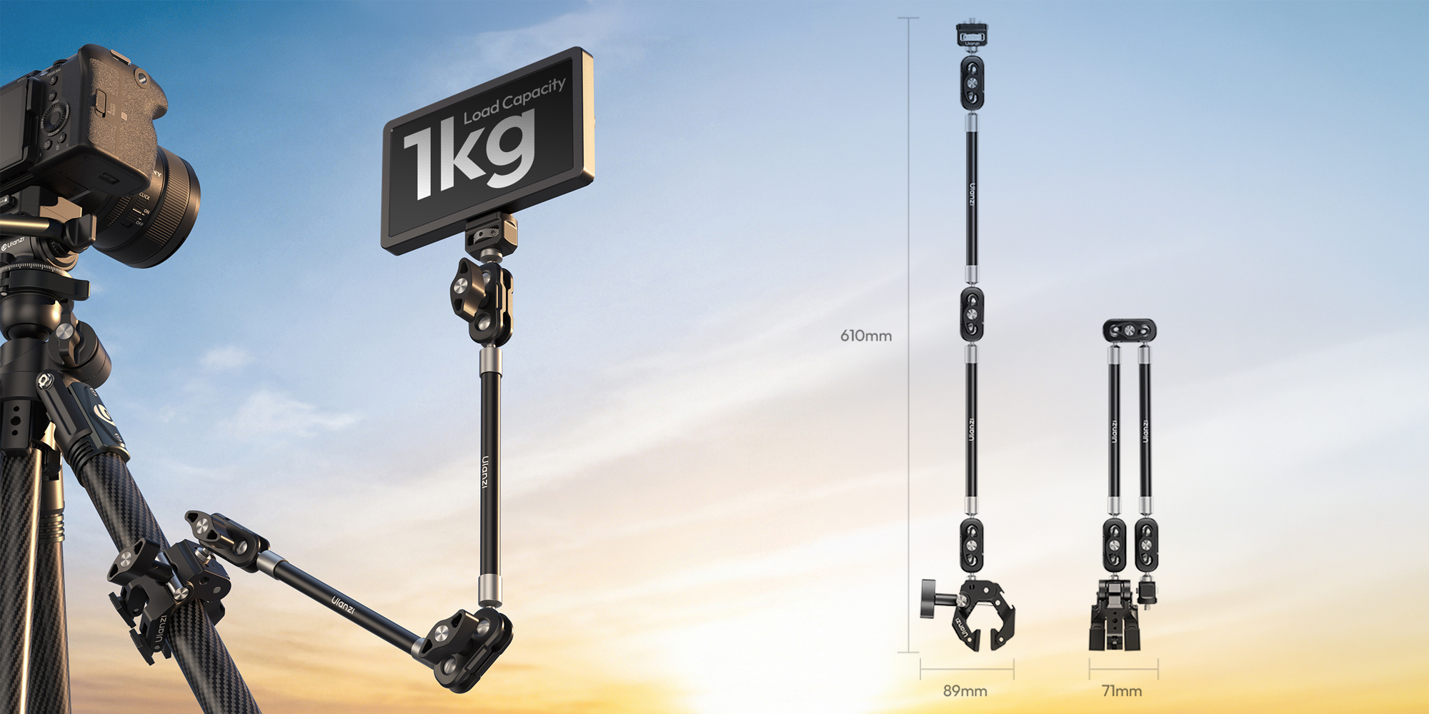 ramię montażowe ulanzi co78 z uchwytem super clamp - dwusekcyjne