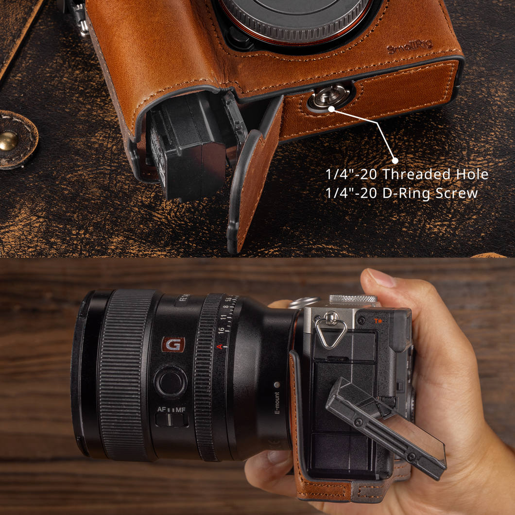 smallrig 5015 - zestaw, skórzany półfuterał do sony a7c ii i a7cr brązowy