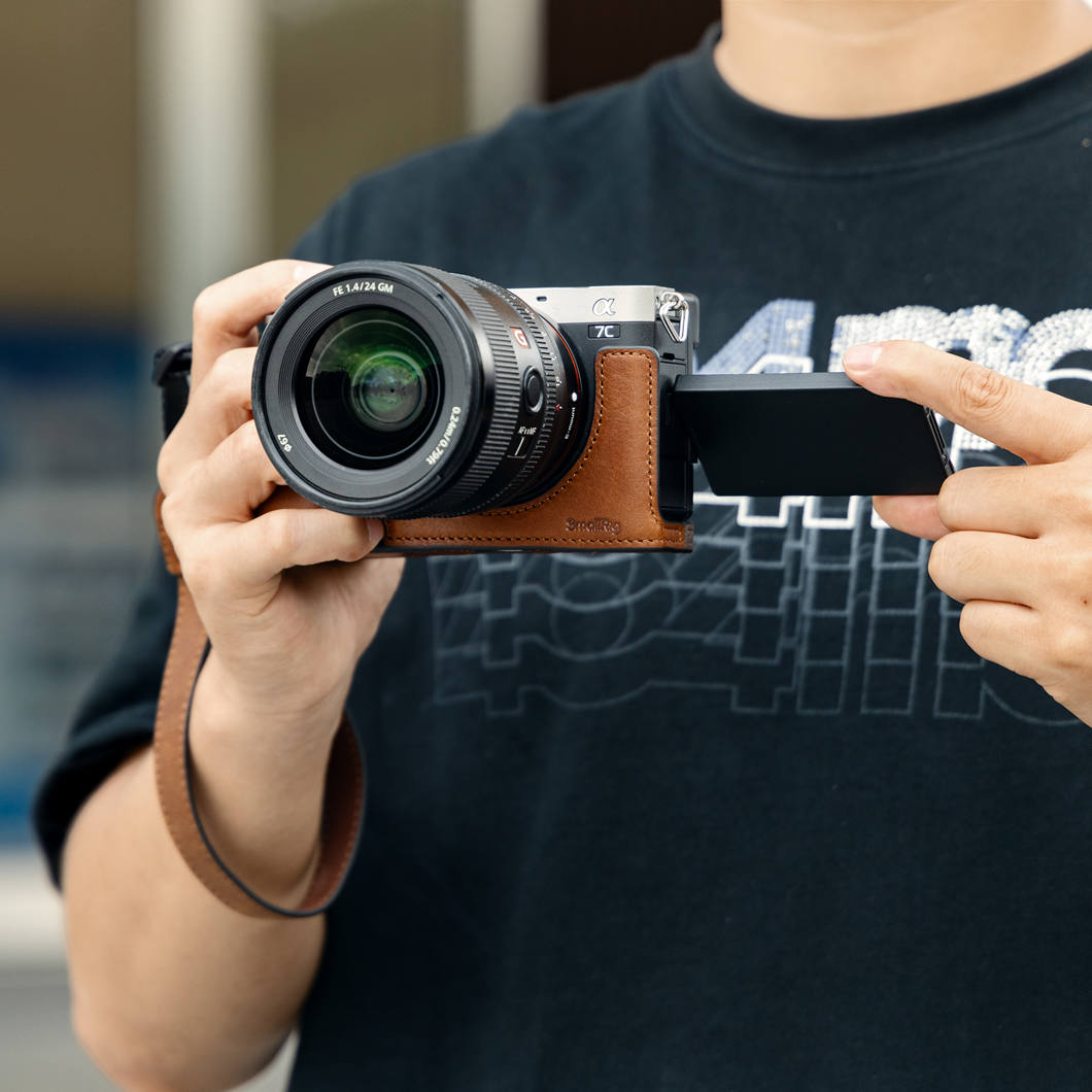 smallrig 5015 - zestaw, skórzany półfuterał do sony a7c ii i a7cr brązowy