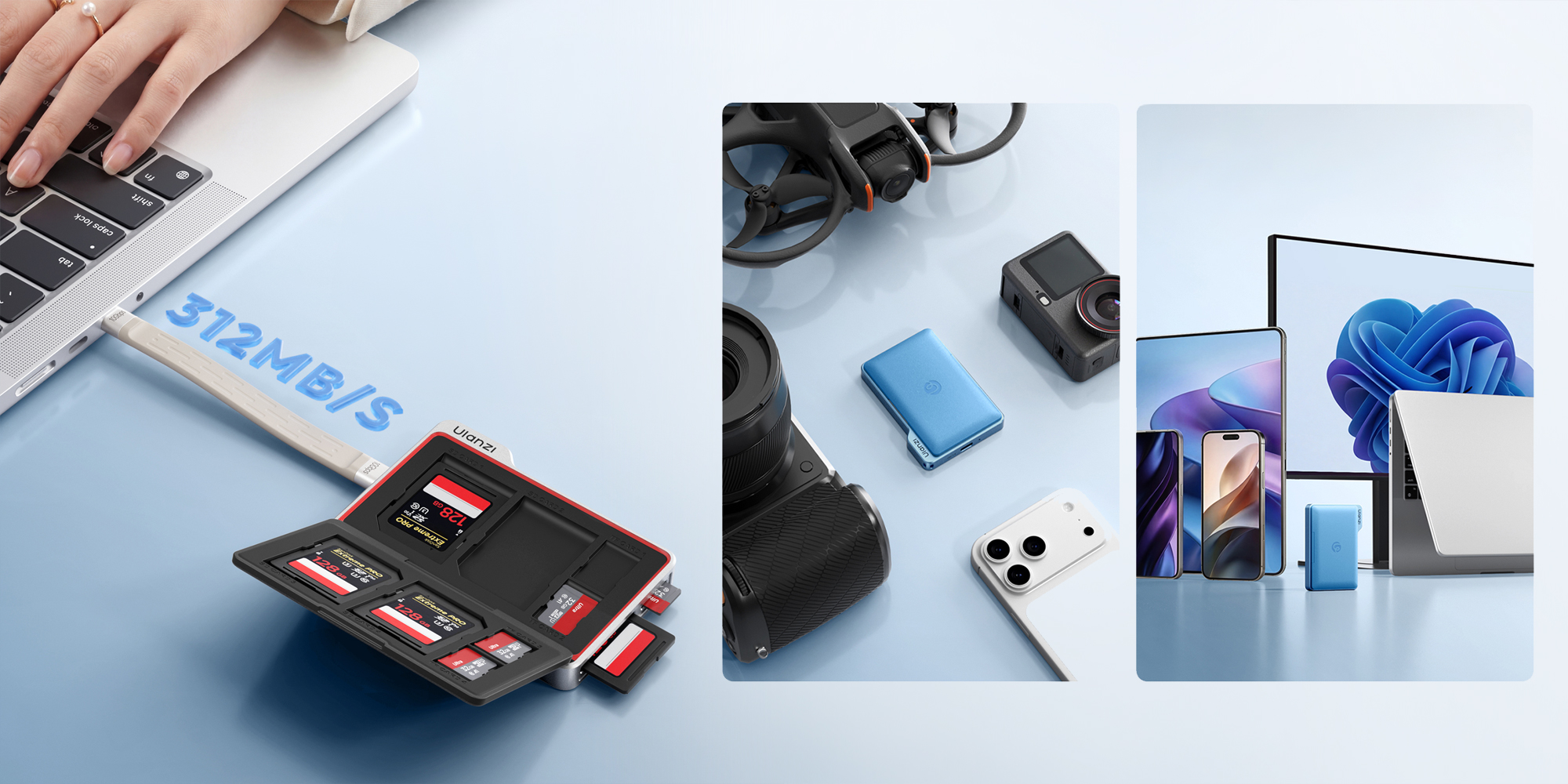 etui na karty pamięci ulanzi dc01 z czytnikiem kart sd i microsd - niebieskie