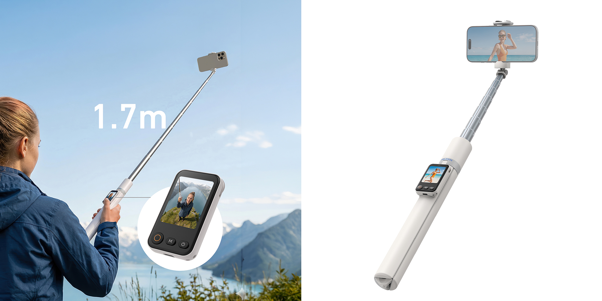 selfie stick z monitorem podglądowym do smartfonów