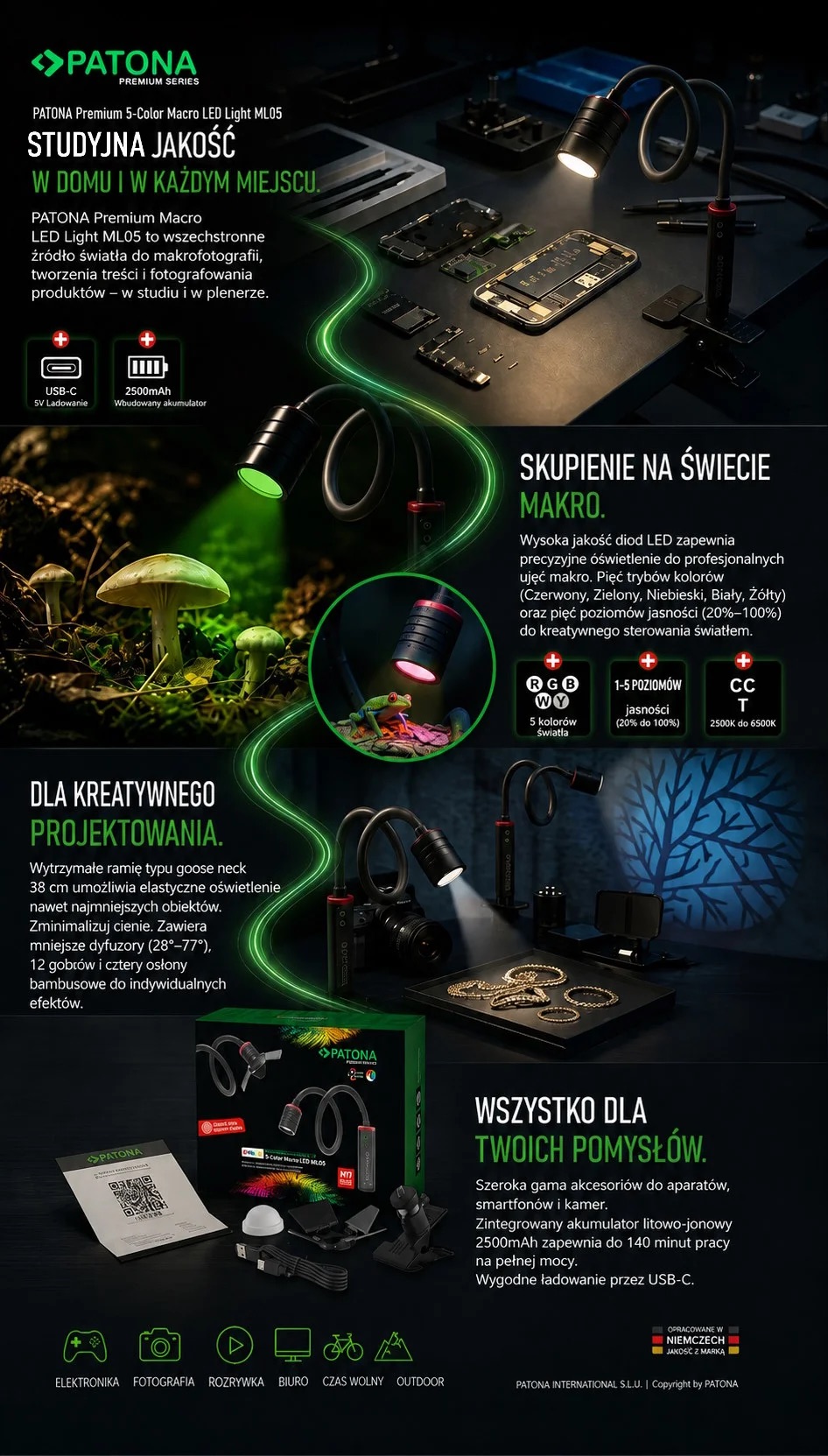 patona premium lampa macro led rgb bi-color light ml05 makrofotografia