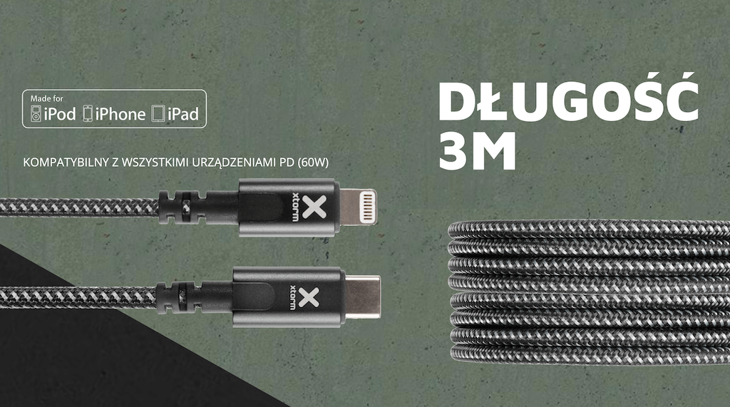 Kabel XTORM XCX2041 USB-C - Lightning MFI (3m) czarny