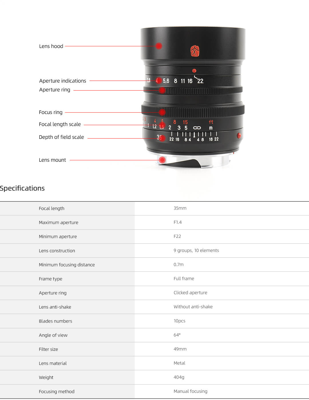 Obiektyw 7Artisans Wen 35mm F1.4 Leica M Mount Czarny