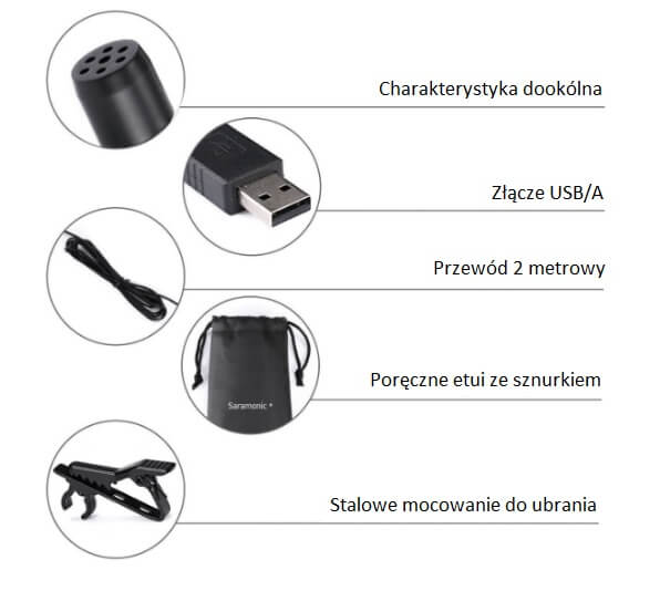 Mikrofon krawatowy Saramonic SR-ULM10L ze złączem USB
