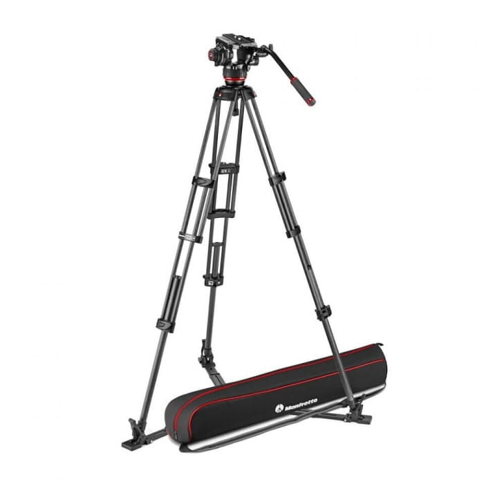 Statyw Manfrotto Twin Carbon z dolną rozpórką + głowica 504X z płaską bazą Pro Video