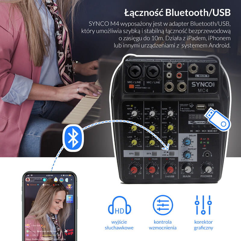 Mikser audio Synco MC4 4 kanałowy