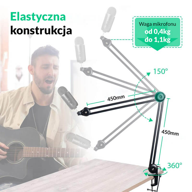 Ramię mikrofonowe Synco MA38 - zintegrowany kabel XLR
