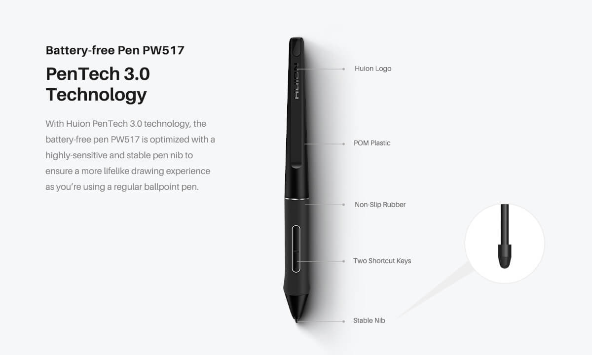 Pioro Huion PW517 do Kamvas 13/Kamvas pro 24/ Kamvas 22/22Plus