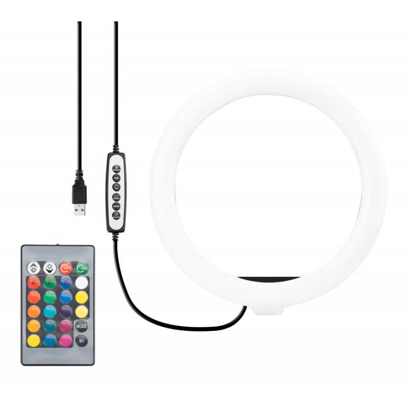 Lampa pierścieniowa LED Newell RL10 RGB + statyw