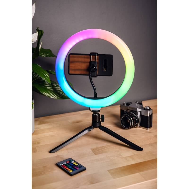 Lampa pierścieniowa LED Newell RL10 RGB + statyw