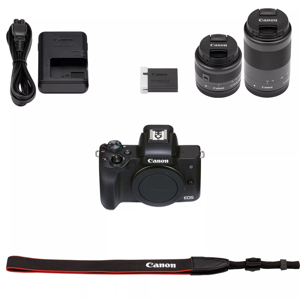 Aparat Canon M50 Mark II czarny + EF-M 15-45 + EF-M 55-200